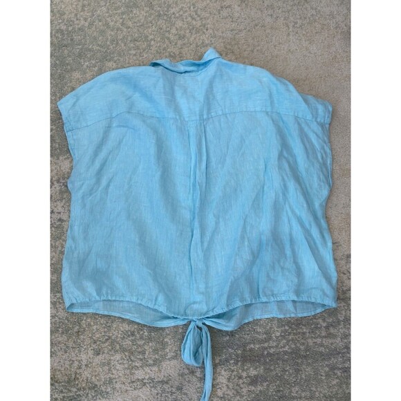 Talbots Blue 100% Linen Plus Petite 3XP Lightweight Summer Top Tie Country - Picture 6 of 6